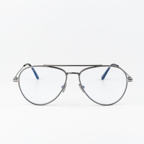 Tom Ford Men Eyeglasses Shiny Gunmetal Clear Blue Block Round FT5800 008 NEW